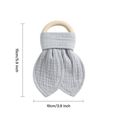 Baby Comforting Blanket Teether 100% Cotton Maple Wood Toy
