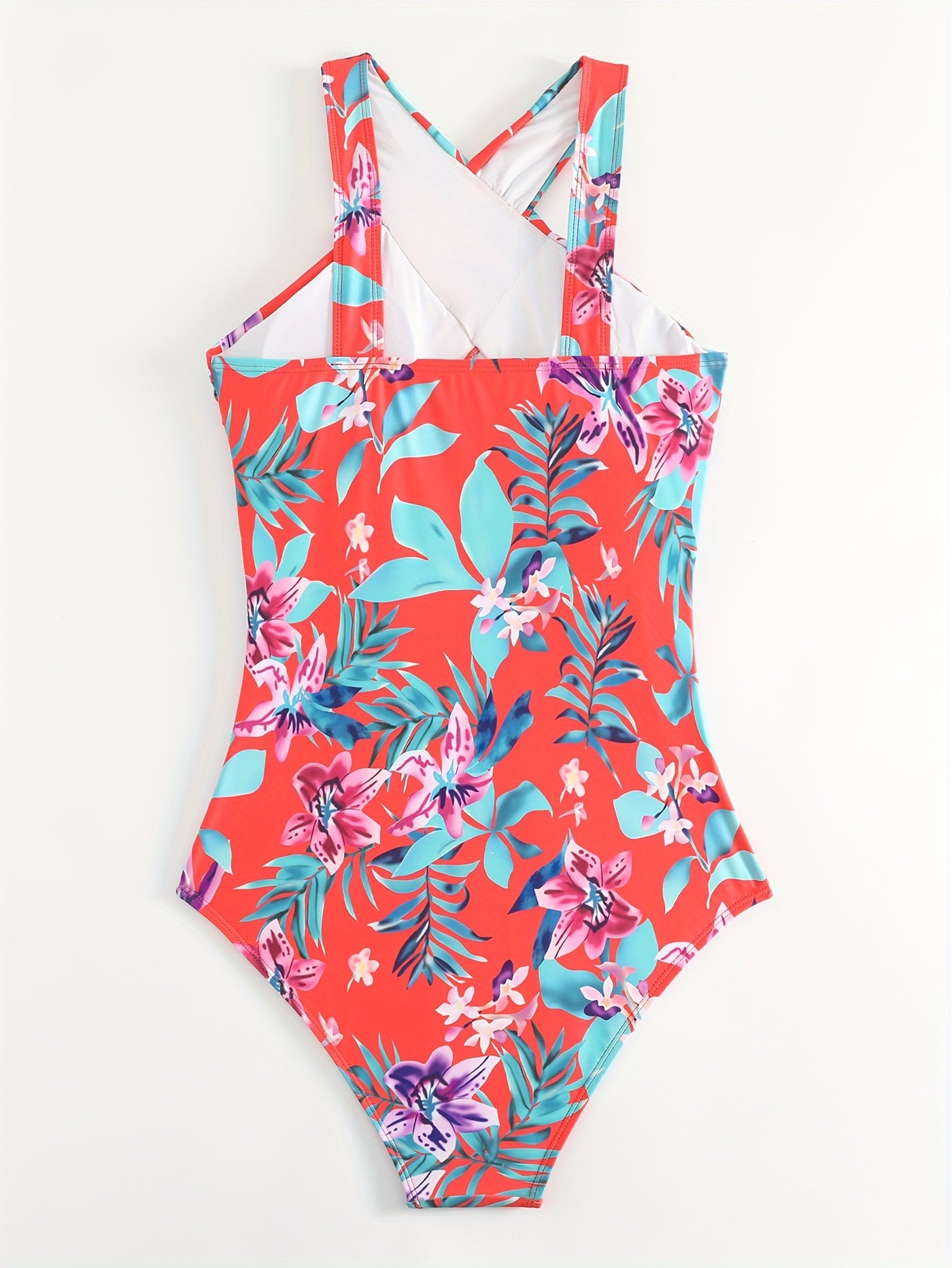 Tropical Print Halter One Piece Swimsuit