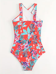 Tropical Print Halter One Piece Swimsuit