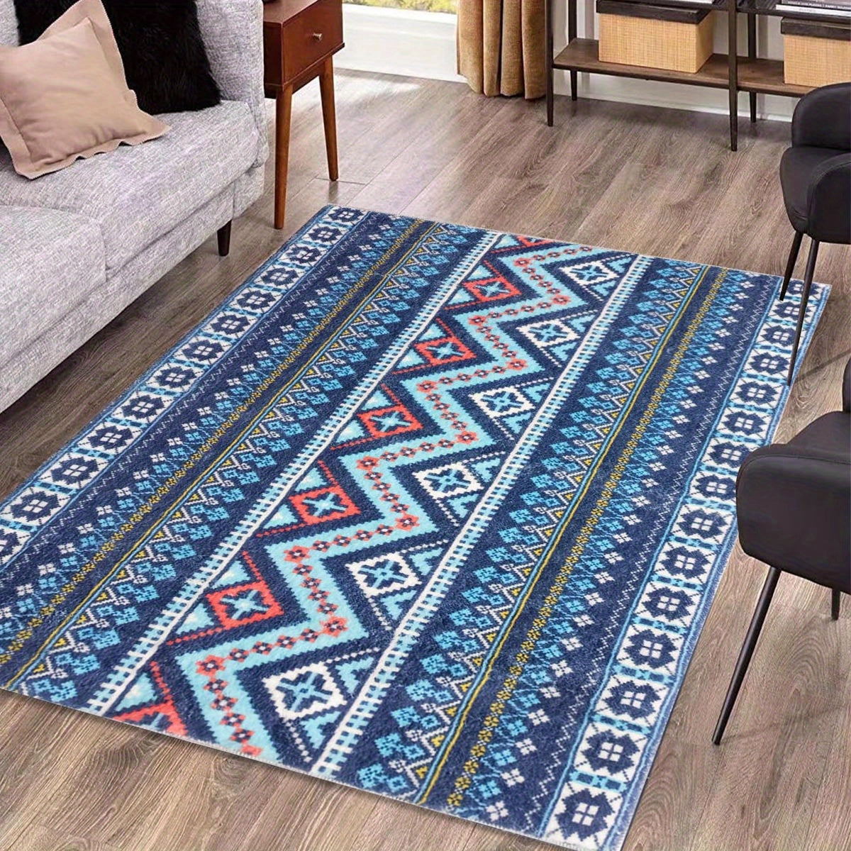Soft Geometric Fluffy Area Rugs Absorbent Bath Mat with Anti-Slip Backing