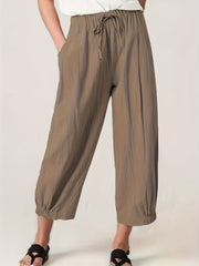 Drawstring Waist Cropped Pants Casual Elastic Trim Pants