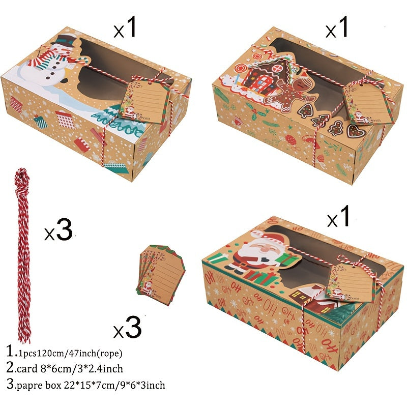 3pcs Christmas Print Packing Box Christmas Cookie Boxes For Gift Giving