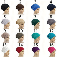 Solid Inner Cap Turban Elastic Head Wrap Underscarf Hijab Hat