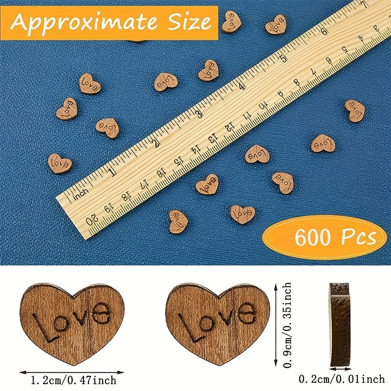 600pcs Wooden Heart Rural Wedding Table Decoration DIY Craft Patch