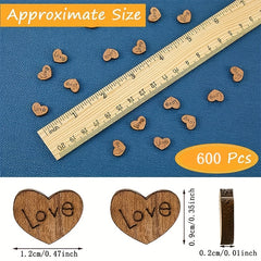 600pcs Wooden Heart Rural Wedding Table Decoration DIY Craft Patch