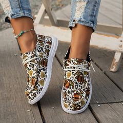 Leopard Rugby & Love Heart Graffiti Flat Shoes Women Slip On Casual