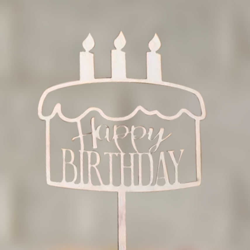 Wooden Happy Birthday Cake Candle Topper Dessert Table Decoration
