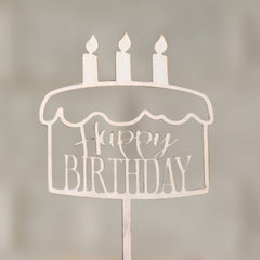 Wooden Happy Birthday Cake Candle Topper Dessert Table Decoration