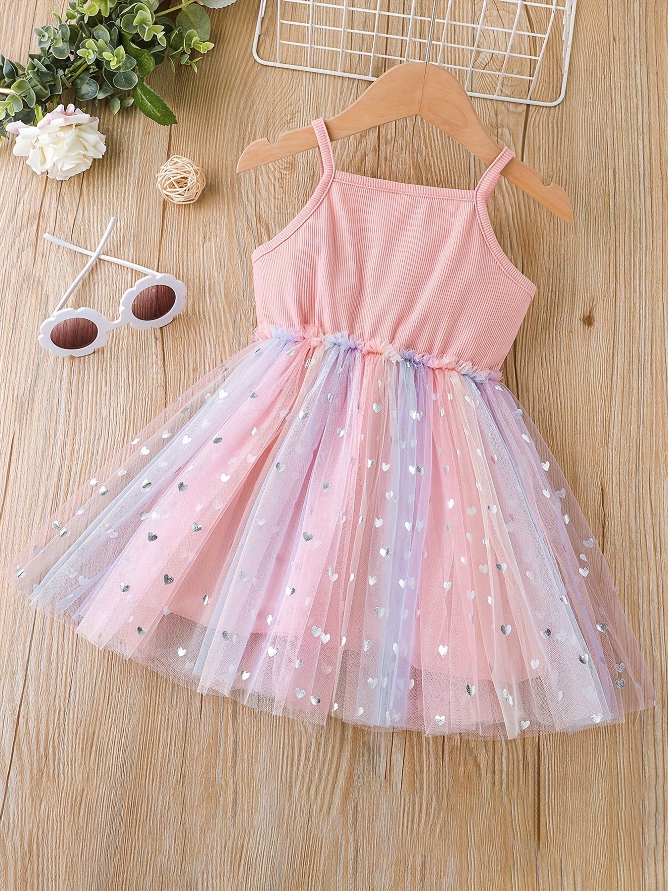 Toddler Girls Heart Print Princess Cami Dress for Party