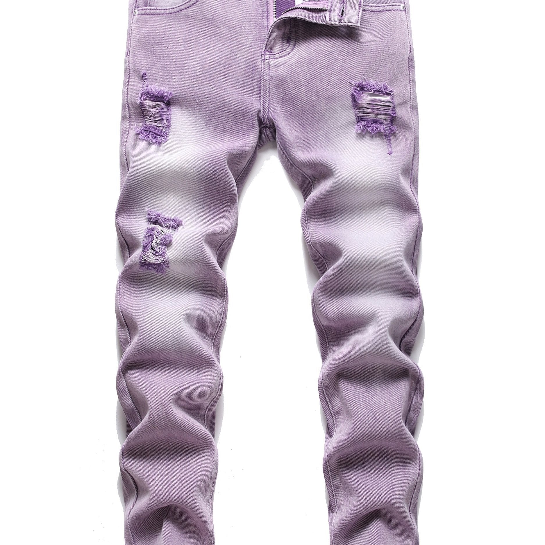 Boys Purple Ripped Jeans Skinny Slim Fit Washed Denim Long Pants
