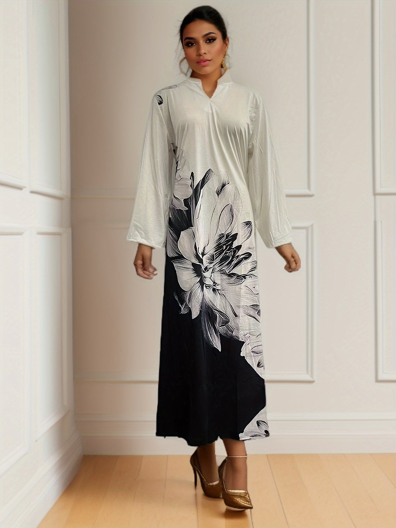 Women's Floral Print Maxi Dress with Pockets