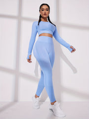 Women's Solid Long Sleeve Yoga Set for Fitness and Running