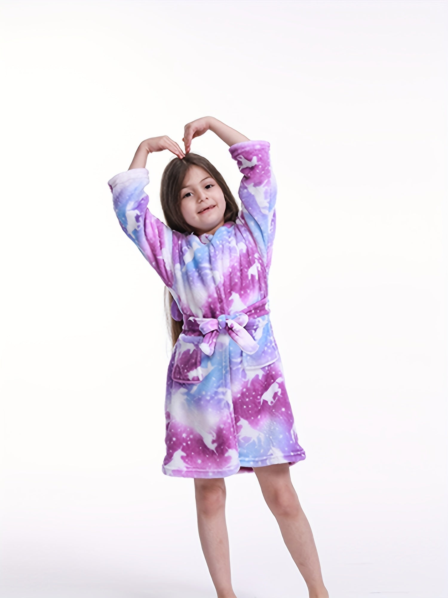 Girls Flannel Hooded Bathrobe Kids Robes Cartoon Patterned Soft Sleepwear
