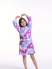 Girls Flannel Hooded Bathrobe Kids Robes Cartoon Patterned Soft Sleepwear