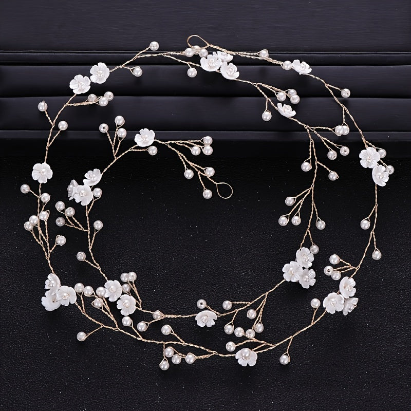Faux Pearl Flower Head Piece Bridal Headband