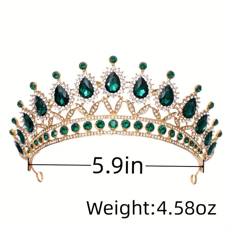 Green Crystal Bridal Jewelry Set Party Rhinestone Tiara Necklace Earrings