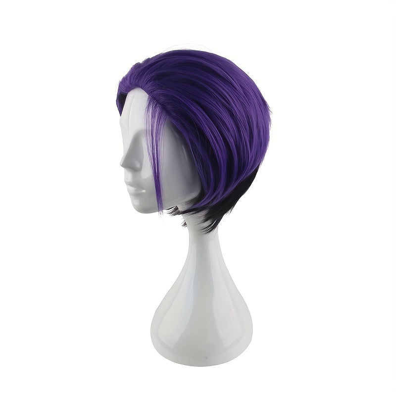 Men's Short Purple Dress Up Wig 12in
