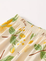 Floral Print Pajama Set Long Sleeve Crew Neck Top & Elastic Waistband Pants