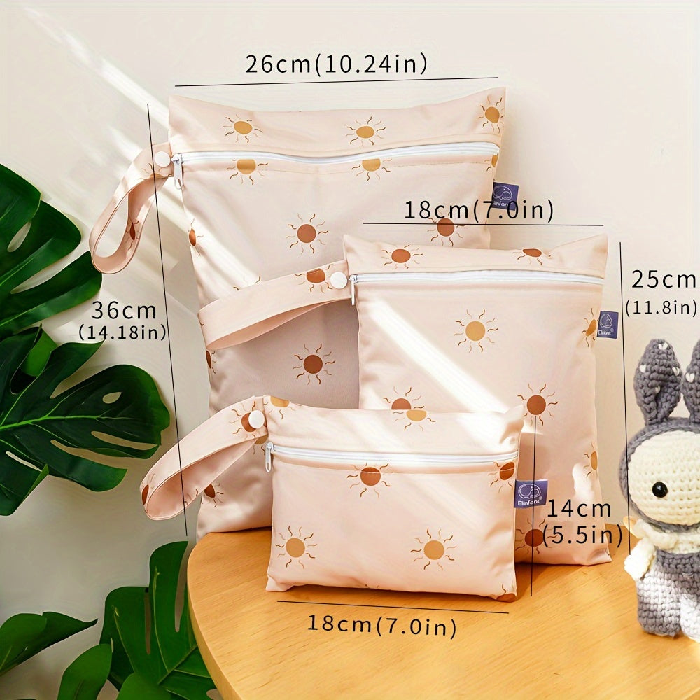3pcs Sun Print Wet Dry Bag Portable Diaper Bag Menstrual Pad Mini Storage Bag