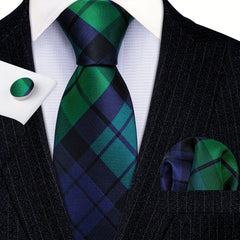 Barry Wang Green Silk Tie Set - Formal & Casual Business