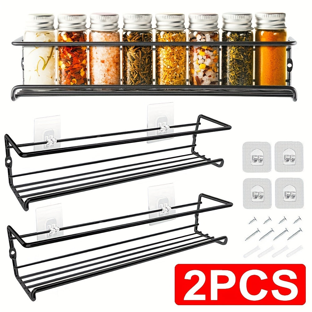 2pcs Hanging Spice Jar Storage Rack No Drilling Single Layer Seasoning