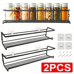 2pcs Hanging Spice Jar Storage Rack No Drilling Single Layer Seasoning