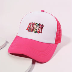 Leopard Print Baseball Cap Rose Red Adjustable Trucker Hat Breathable