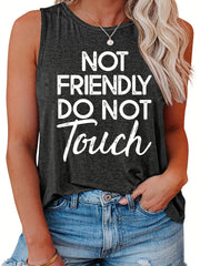 Slogan Print Tank Top Round Neck Stretch Casual Top