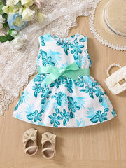 Baby Girls Leaf Graphic Print Belted Dress