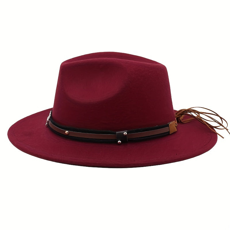 Men's Cowboy Hat Cow Head Top Hat Belt Buckle Jazz Hat Felt Fedora Hat