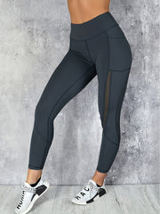 Sports Leggings Women's Plus Solid Pipping Contrast Mesh High Rise