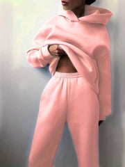 Casual Solid Two Piece Set Hoodie & Pants for Women