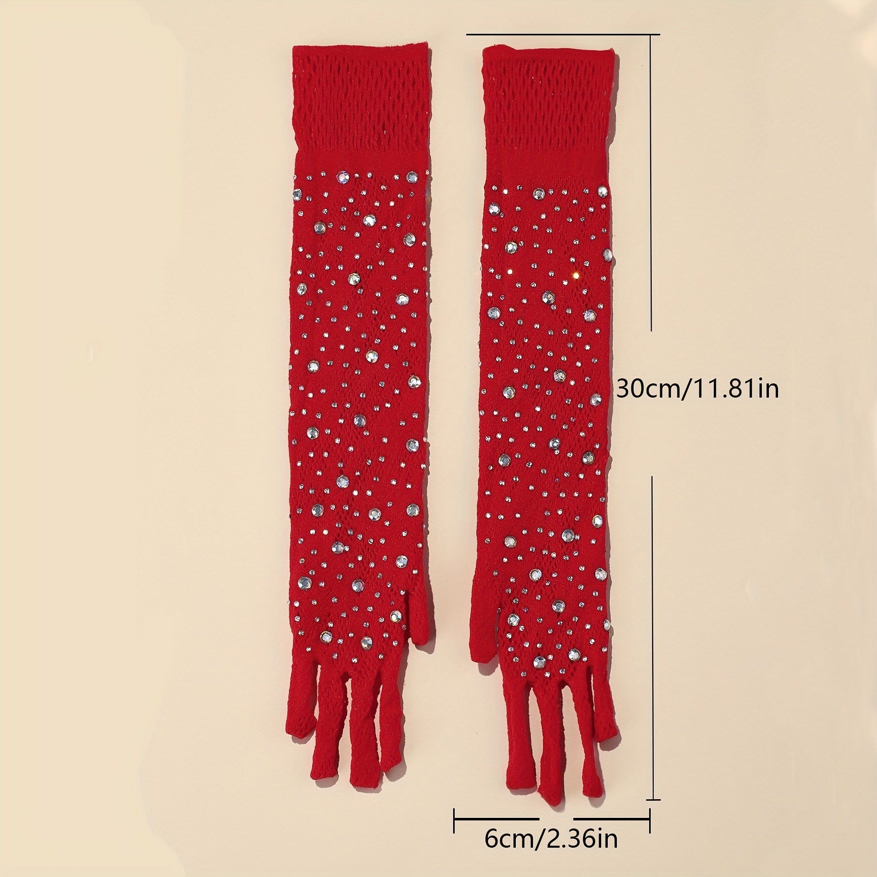 Red Fishnet Gloves with Rhinestone for Wedding Party