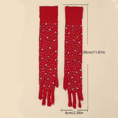 Red Fishnet Gloves with Rhinestone for Wedding Party