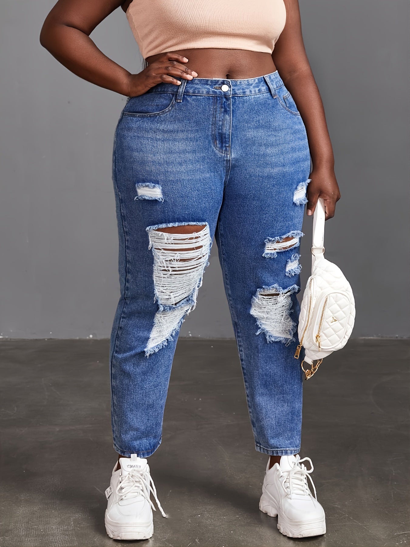 High Waisted Ripped Jeans Women Casual Denim Jeans
