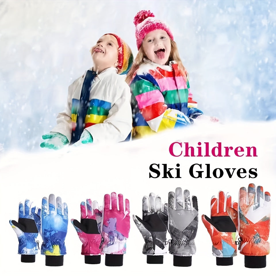 Kids Ski Gloves Waterproof & Non Slip Thickened for Outdoor Riding