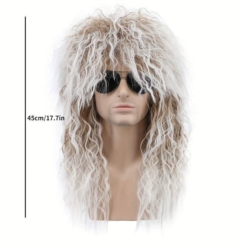 Men's Punk Style Long Curly Fiber Hair Wig Halloween Rock Wig