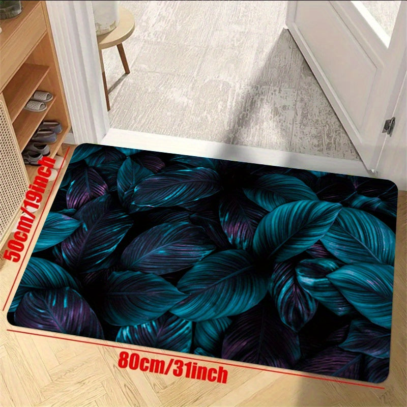 Vintage Leaf Print Kitchen Rug Soft Cushioned Anti Fatigue Mat