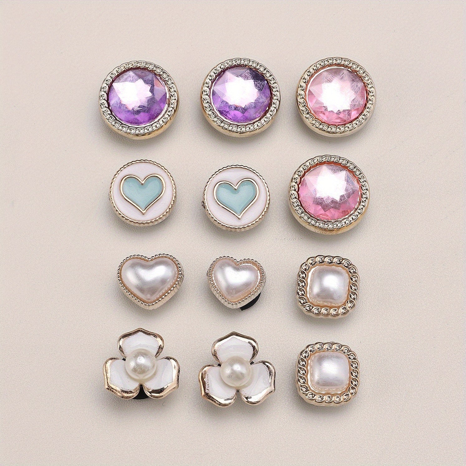 12pcs Crystal Pearl Shoe Buckles Clog Shoe Charm Accessories