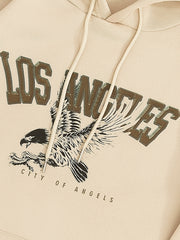 Letter & Eagle Print Drawstring Sweater Kangaroo Pocket Hoodie