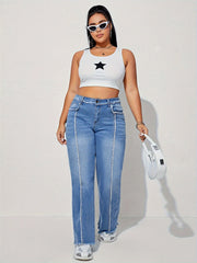 Raw Trim High Rise Wide Leg Jeans