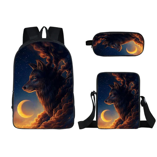 3D Animal Outdoor Three-piece Student School Bag Burden Reduction Backpack