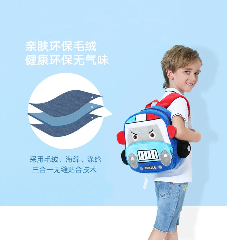 3D Car Plush Kids Backpack, Kindergarten School Bag, 10 Inch Boo