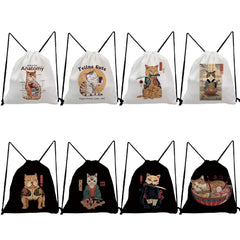3D Cartoon Anime Samurai Cat Print Backpack Japanese Style Bags