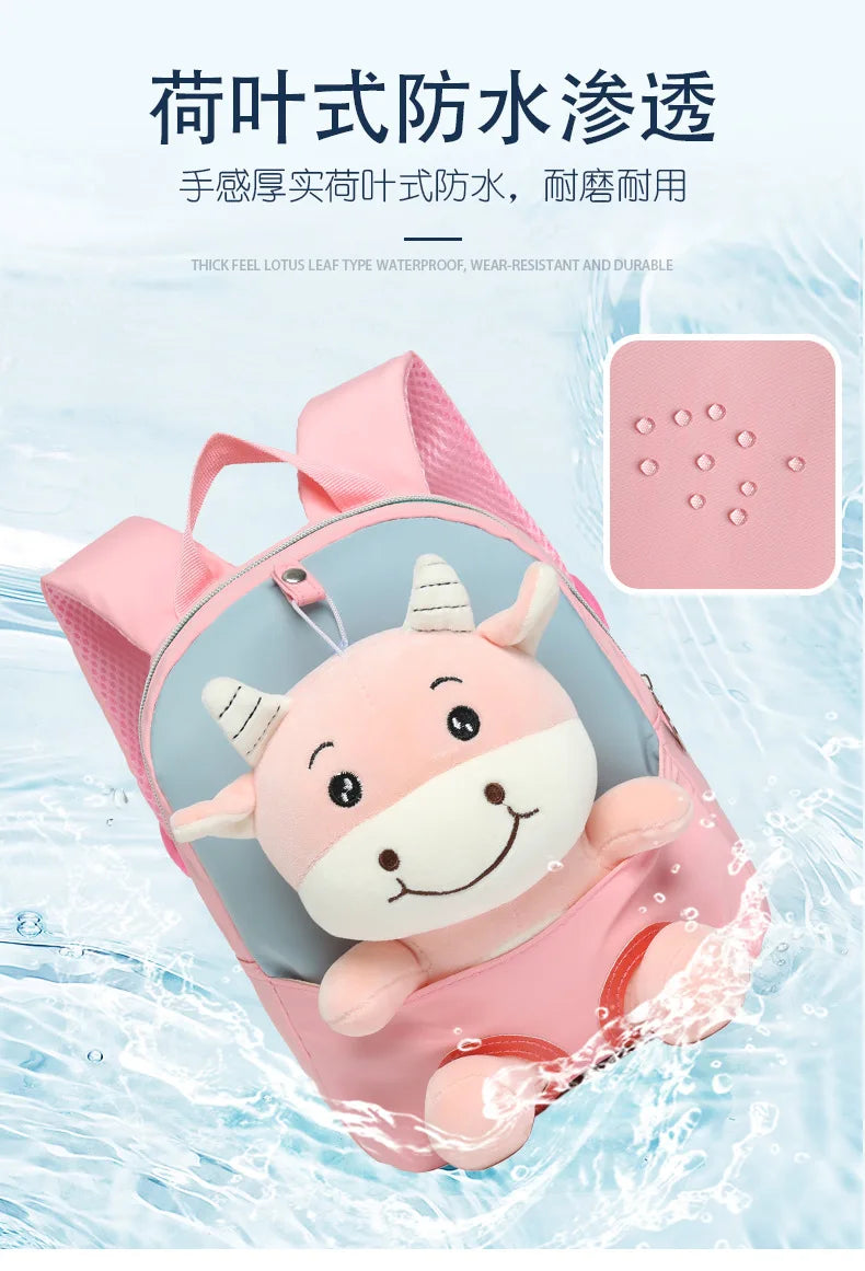 3D Cattle Plush Toy Kids Backpack, School Bag for Age 4-8