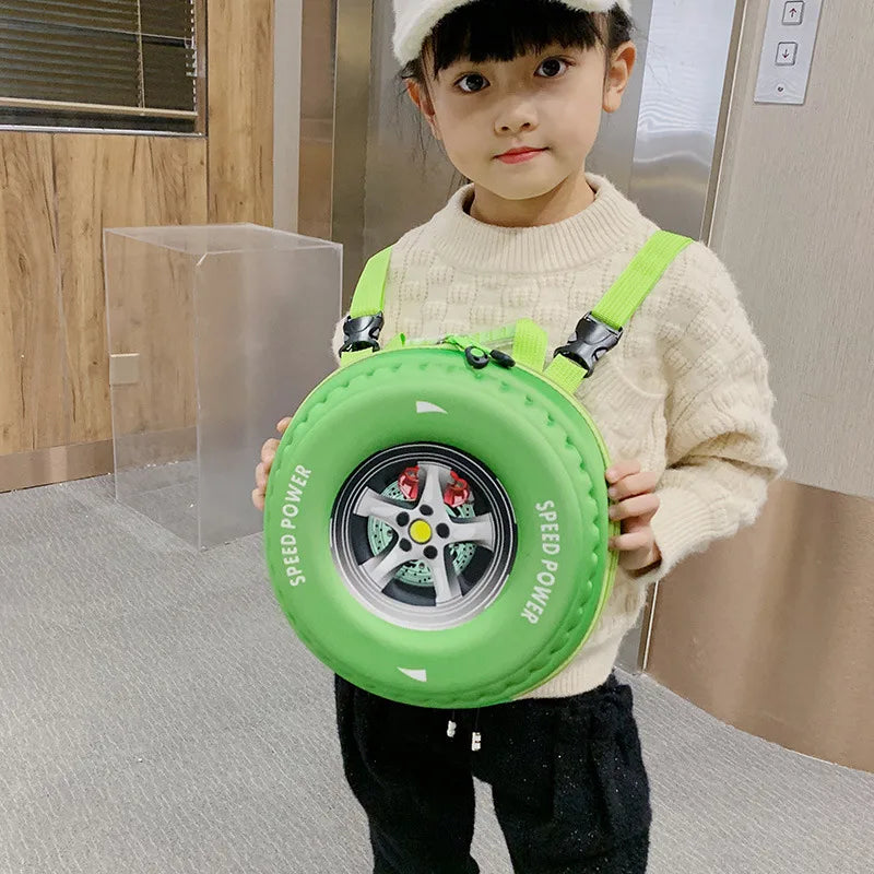 3D Tire Shaped Kids Backpack, Waterproof School Bag, 11 Inch Bookbag