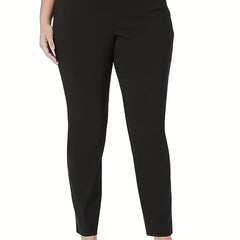 Women's Plus Solid High Rise Straight Leg Trousers With Pockets