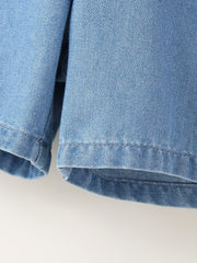 Girls Denim Overall Romper Shorts - Kids Casual Collared Short Sleeve