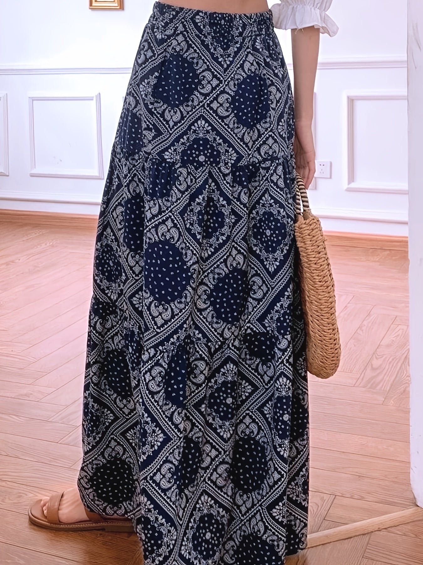 Boho Paisley Scarf Print Maxi Skirt High Waist Women's Clothing