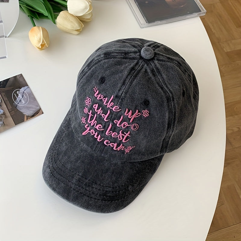 Pink Letter Embroidery Baseball Cap Vintage Distressed Dad Hat